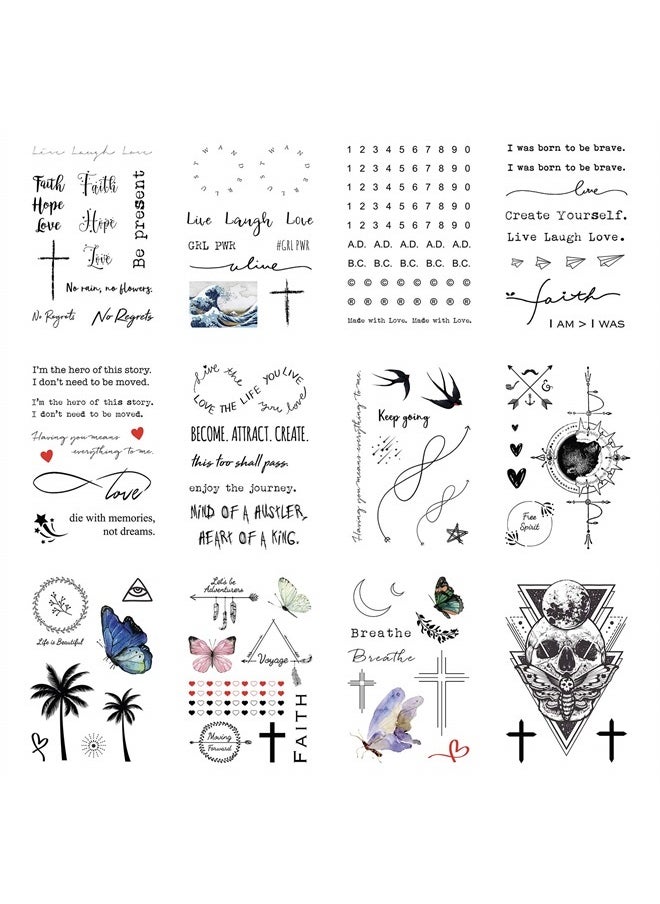Everjoy Realistic Temporary Tattoos 100+ Designs, 16 Sheets, Inspirational Quotes, Live Laugh Love, Faith, Hope, Breathe, Boho, Butterfly, Heart, Cross, Infinity Tattoos