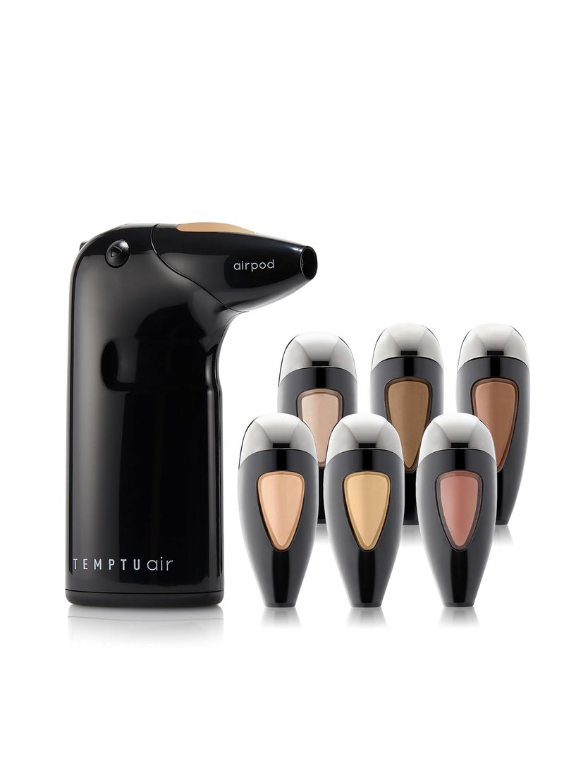 TEMPTU Air Discovery Airbrush Makeup Kit For Beginners Personal Or Professional Use 8Piece PreFilled Airpod Makeup Essentials Set  SemiMatte Natural Finish Medium