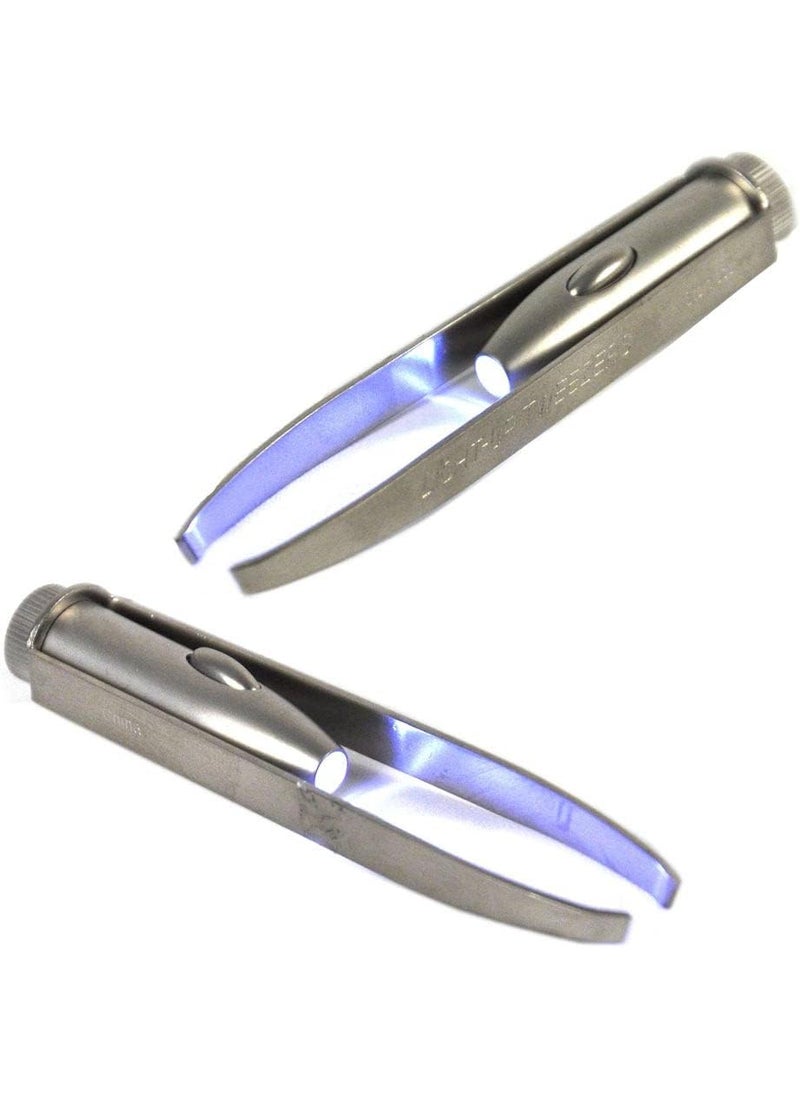 2 Pack Portable Tweezer with LED Light Hair Removal Eyebrow Beauty Make Up Tools