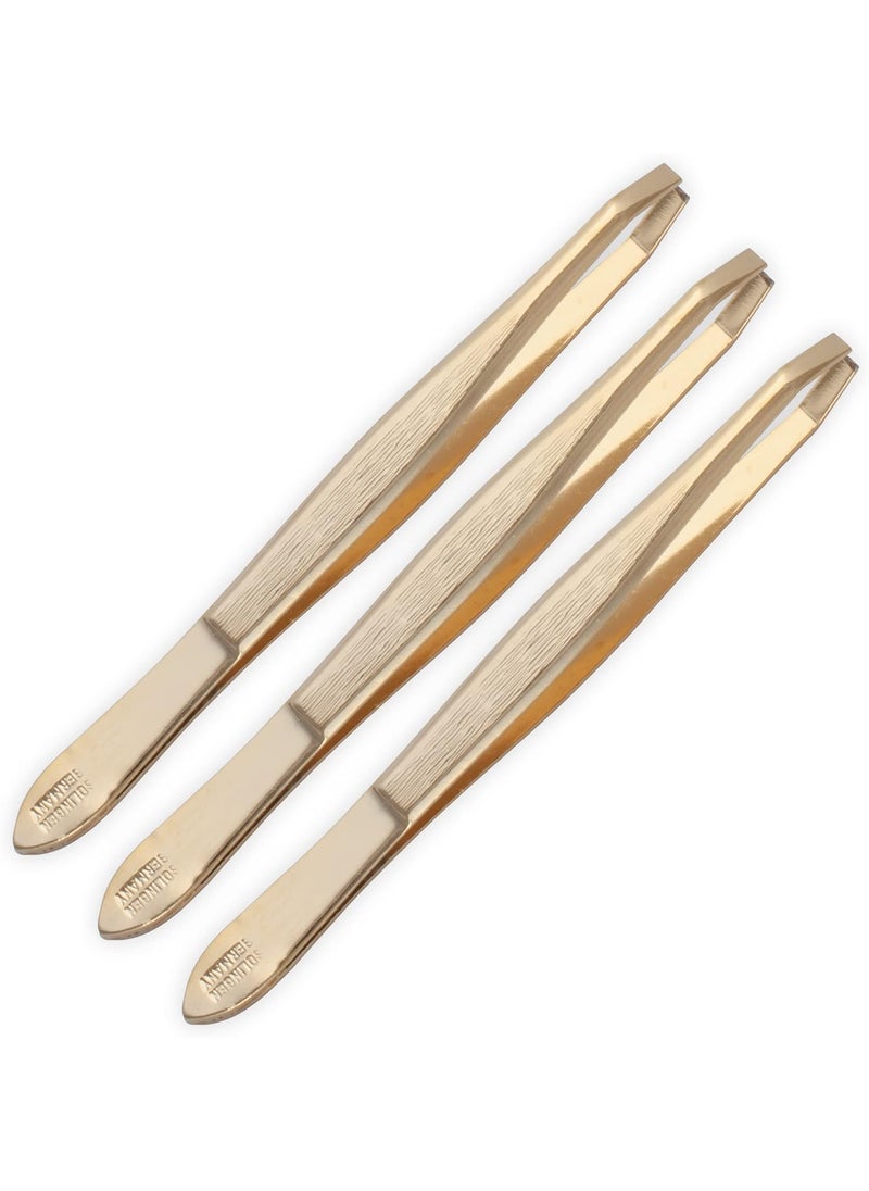 REFINE  Germany  Professional Gold Tweezers 24K Gold Plated for Eyebrow Shaping and Tweezing Hair PostWaxing  3 ct