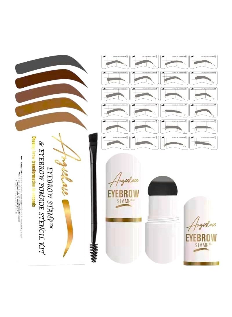 Eyebrow Stamp Stencil Kit Eyebrow Stamp Pomade with 24 Reusable Thin  Thick Brow Stencils Eyebrow Stencils Shaping Kit Definer Gray Black