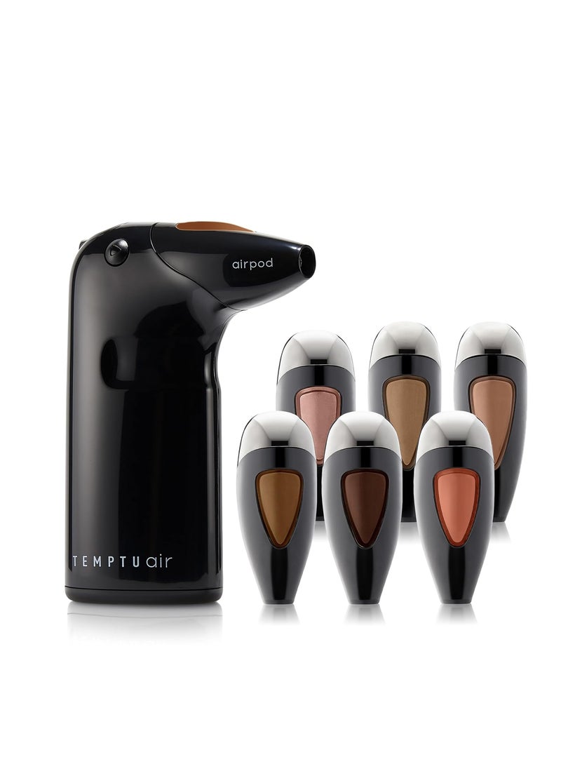 TEMPTU Air Discovery Airbrush Makeup Kit For Beginners Personal Or Professional Use 8Piece PreFilled Airpod Makeup Essentials Set  SemiMatte Natural Finish DarkDeep