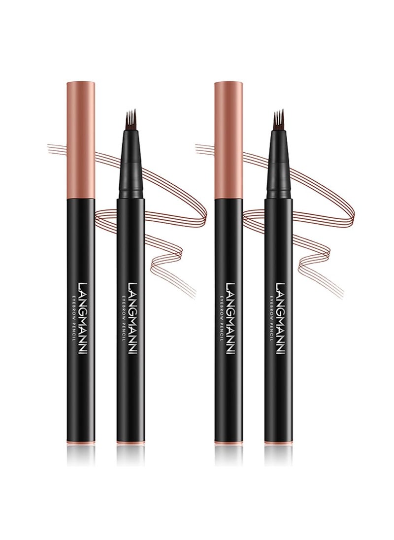 LANGMANNI Eyebrow Pen  Wild Micro4Tip Prong Lasting Water Eyebrow Pencil For Effortless  Natural Looking Brows That Last All Day 2 Brown 2pcs