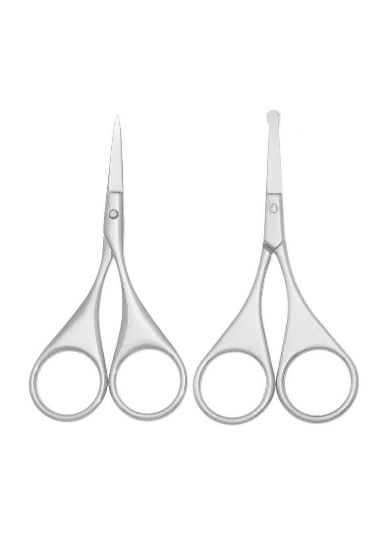 Eyebrow and Nose Hair Scissors 37 Stainless Steel Professional Facial Hair Beard Eyelashes Ear Hairs and Moustache Scissors Trimmer 2 Pieces Men Women