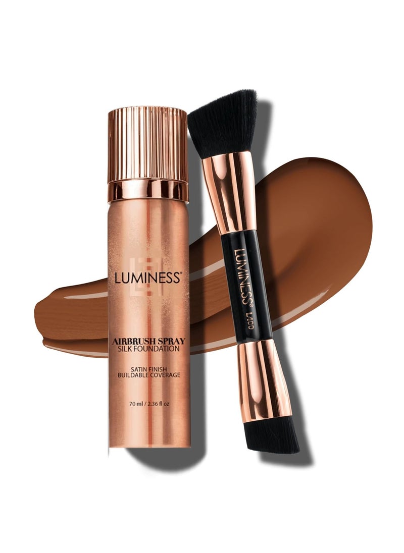 LUMINESS Silk Airbrush Spray Foundation  Buffing Brush Kit  Full Coverage Foundation  DualSided Buffing Brush  Buildable Coverage AntiAging Formula Hydrates  Moisturizes Shade  Deep