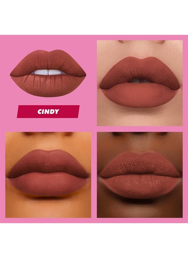 Velvetines Liquid Matte Lipstick, Cindy (Terracotta Brown) - Bold, Long Lasting Shades & Lip Lining - Stellar Color & High Comfort for All-Day Wear - Talc-Free & Paraben-Free