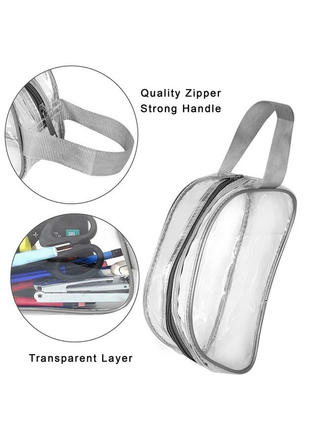 TULMAN Designer Transparent Cosmetic Makeup Jewellery Accessories Organizers Pouch Zippered Toiletry Bag with Handle for Men & Women -Transparent Grey Border(21x7x12 CM)