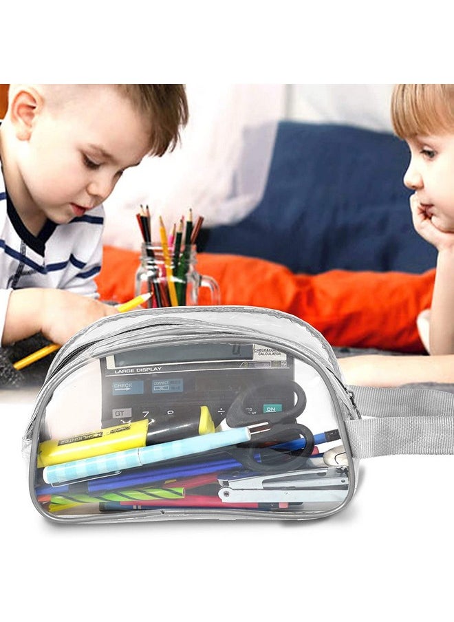 TULMAN Designer Transparent Cosmetic Makeup Jewellery Accessories Organizers Pouch Zippered Toiletry Bag with Handle for Men & Women -Transparent Grey Border(21x7x12 CM)