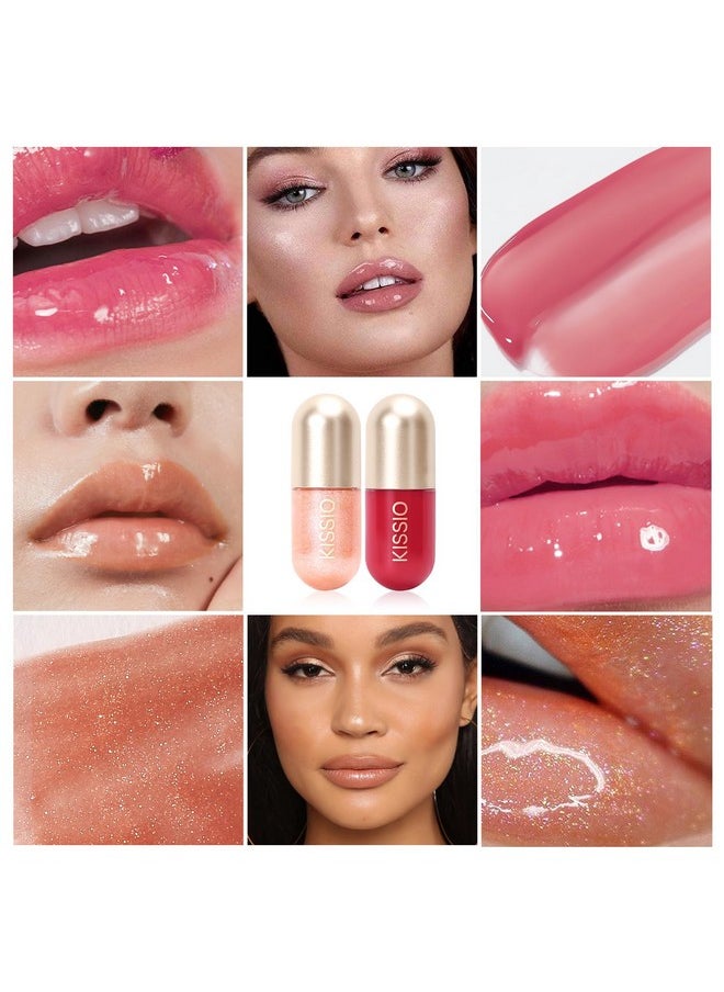 KISSIO Lip Plumper Set,Plumping,Moisturizing and Shimmer,Plumping Lip Gloss,Beauty Lips,01#Lemonade and 05#Dogwood