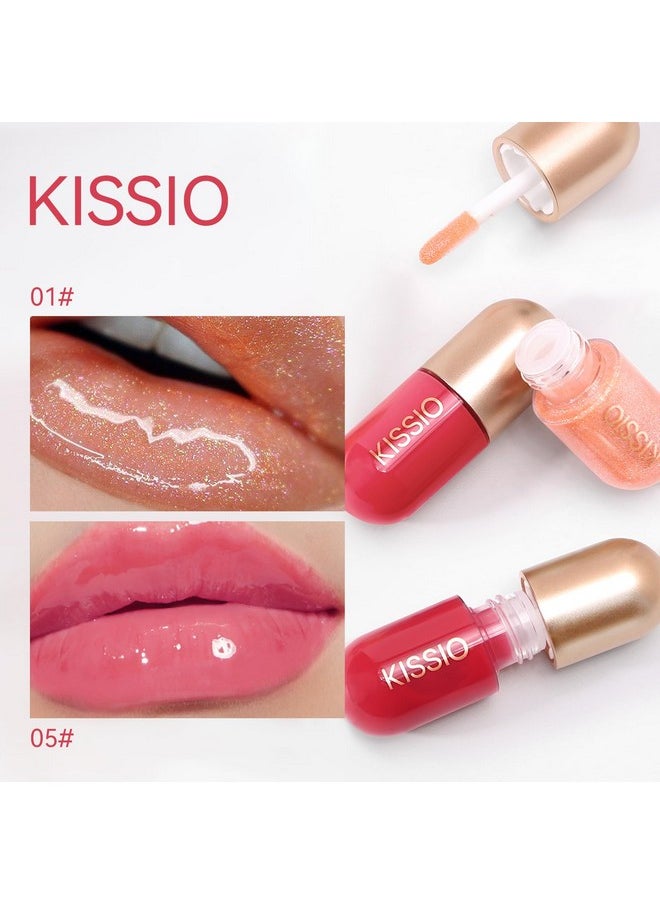 KISSIO Lip Plumper Set,Plumping,Moisturizing and Shimmer,Plumping Lip Gloss,Beauty Lips,01#Lemonade and 05#Dogwood
