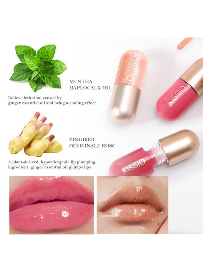 KISSIO Lip Plumper Set,Plumping,Moisturizing and Shimmer,Plumping Lip Gloss,Beauty Lips,01#Lemonade and 05#Dogwood