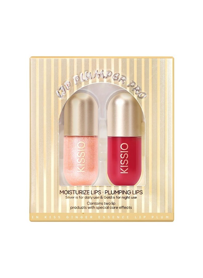KISSIO Lip Plumper Set,Plumping,Moisturizing and Shimmer,Plumping Lip Gloss,Beauty Lips,01#Lemonade and 05#Dogwood