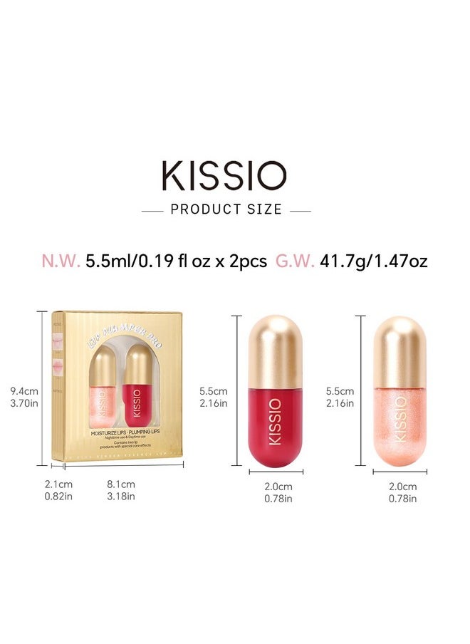 KISSIO Lip Plumper Set,Plumping,Moisturizing and Shimmer,Plumping Lip Gloss,Beauty Lips,01#Lemonade and 05#Dogwood
