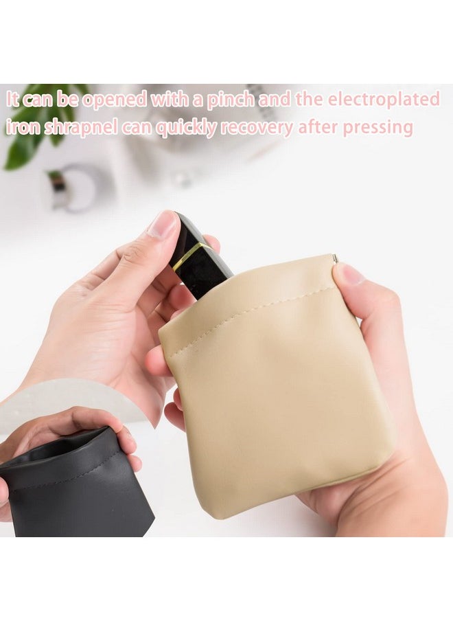 CANIPHA Lambskin Pocket Cosmetic Bag, Waterproof Portable Small Makeup Bag No Zipper Self-closing Small Makeup Pouch for Women Mini Makeup Bag Travel Storage for Cosmetics Headphones Jewelry …, 4PCS,