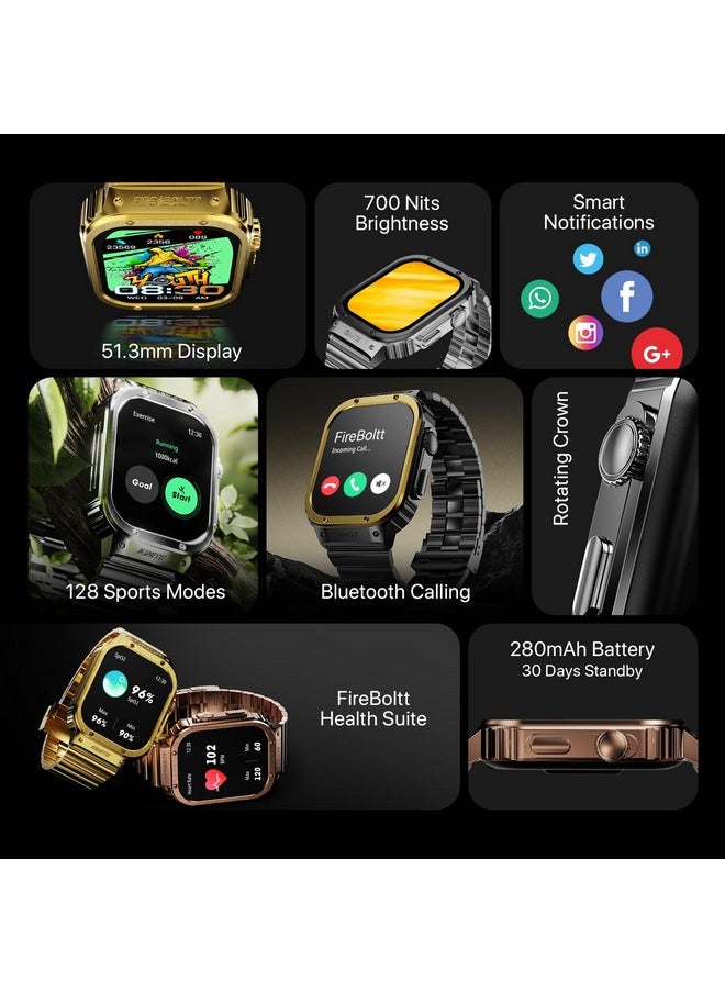 Fire-Boltt Maverick Smartwatch 51.308mm (2.02 inch) IPS Display, Luxury Stainless Steel Look, 320x385 Pixel Resolution, Bluetooth Calling, Voice Assistant (Black Silver)