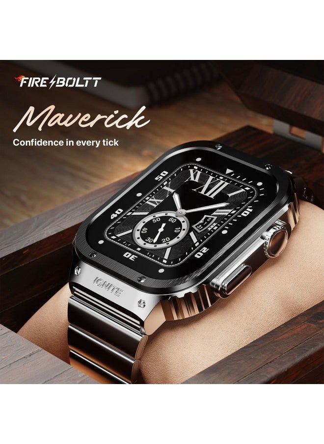 Fire-Boltt Maverick Smartwatch 51.308mm (2.02 inch) IPS Display, Luxury Stainless Steel Look, 320x385 Pixel Resolution, Bluetooth Calling, Voice Assistant (Black Silver)
