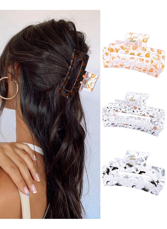 HAIMEIKANG Cute Flower Hair Claw Clips - 3 Pieces Summer Hair Clips for Women,Non-Slip Strong Hold Claw Clips for Thick/Thin Hair (Halloween)