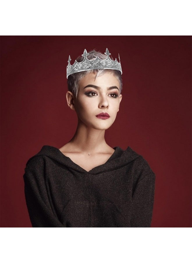 King Crown, CIEHER King Crowns for Men Baroque Royal Crown (Adjustable Size) Prom Crown Prince Tiara Luxury Evil Crown for Birthday King Halloween Cosplay Party, Alexander - Ancient Silver