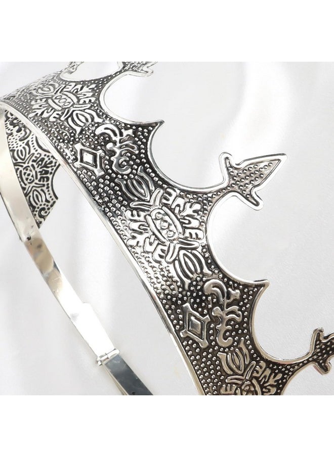King Crown, CIEHER King Crowns for Men Baroque Royal Crown (Adjustable Size) Prom Crown Prince Tiara Luxury Evil Crown for Birthday King Halloween Cosplay Party, Alexander - Ancient Silver