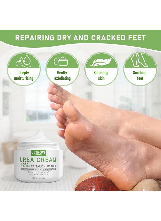 Ultrove Urea Cream 42% - 2% Salicylic Acid Foot Moisturizer - Callus & Dead Skin Remover, Repairing Foot File, 3.5 oz