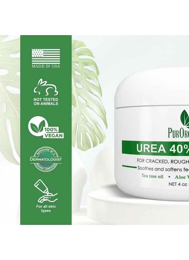 PurOrganica Urea 40% Cream - Made in USA - Foot Cream for Thick, Cracked, Rough, Dead & Dry Skin - Corn, Callus and Dead Skin Remover, Toenail Softener, Moisturizer For Feet, Elbows, Hands and Knees