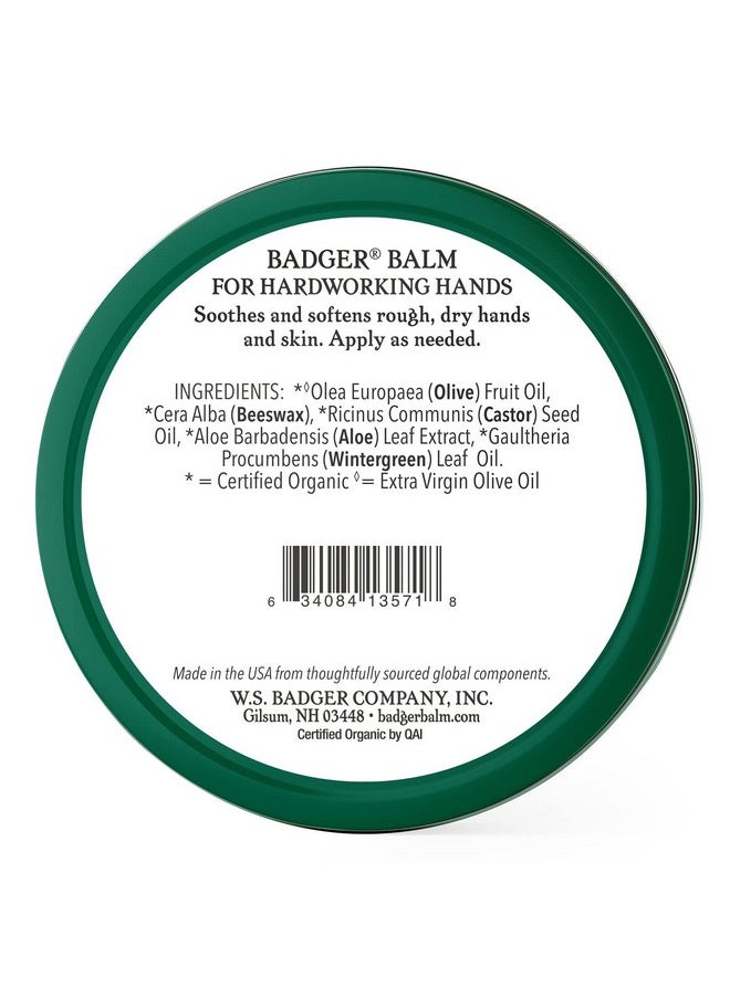 Badger - Hardworking Hands Healing Balm, Aloe Vera & Wintergreen, Working Hand Balm, Balm, for Dry Hands, Hand Moisturizer Balm, Certified Organic Hand Balm, Hand Repair Balm, 2 oz