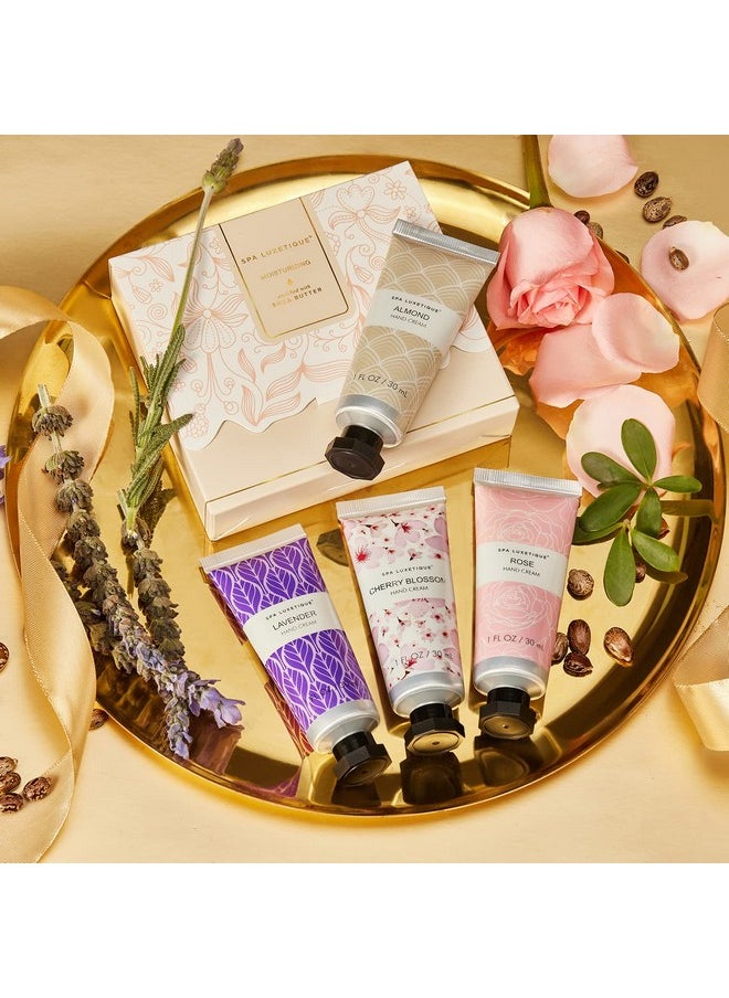 spa luxetique Hand Cream Set Pack of 4 Hand Cream Christmas Gift Set Enriched with Shea Butter and Glycerin for Dry Hands, Hydrating&Moisturing Travel Size Hand Cream, Gifts for Women, Birthday
