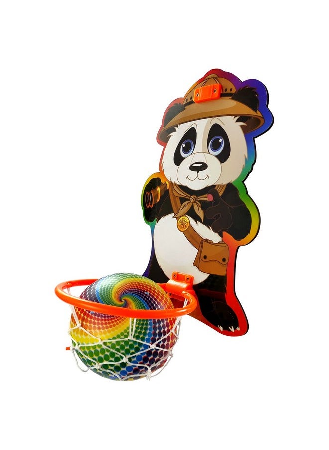 NHR Small Basket Ball kit Set with Ring for Kids, Playing Indoor Outdoor Basket Ball, Hanging Board with Net & Ball (Panda Face Printed) Multicolor