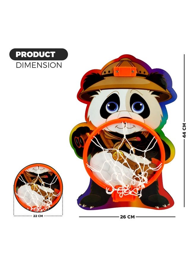 NHR Small Basket Ball kit Set with Ring for Kids, Playing Indoor Outdoor Basket Ball, Hanging Board with Net & Ball (Panda Face Printed) Multicolor