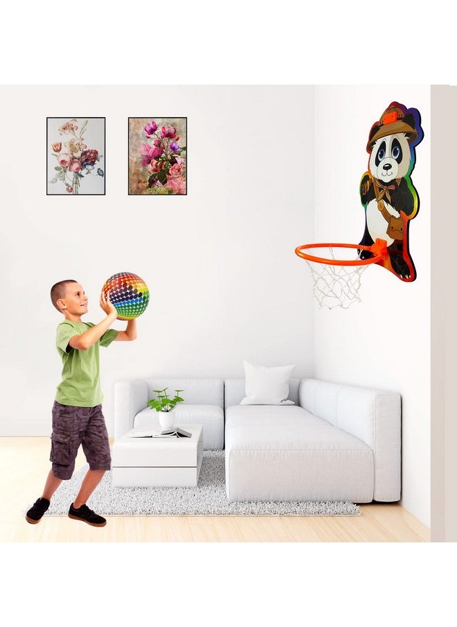 NHR Small Basket Ball kit Set with Ring for Kids, Playing Indoor Outdoor Basket Ball, Hanging Board with Net & Ball (Panda Face Printed) Multicolor