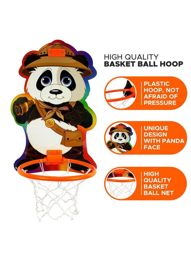 NHR Small Basket Ball kit Set with Ring for Kids, Playing Indoor Outdoor Basket Ball, Hanging Board with Net & Ball (Panda Face Printed) Multicolor