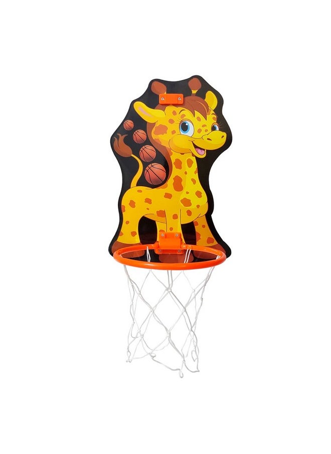 NHR Small Basket Ball Kit Set with Ring for Kids, Playing Indoor Outdoor Basket Ball, Hanging Board with Net & Ball (Giraffe Face Printed), Multi Color