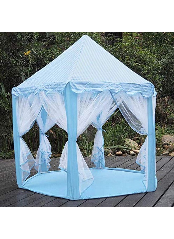 BabyGo Kids Prince Princess Castle Theme Play Tent with Mosquito Net Design for Kids (Blue) (140cm x 135cm x 70cm)