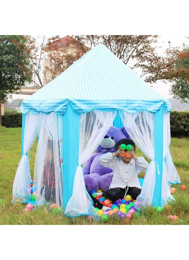 BabyGo Kids Prince Princess Castle Theme Play Tent with Mosquito Net Design for Kids (Blue) (140cm x 135cm x 70cm)