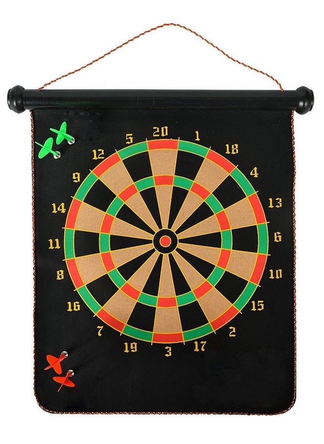 Toyshine Magnetic Power with Double Faced Portable and Foldable Dart Game with 4 Colourful Non Pointed Darts for Kids, Multi Colour, 12-Inch SSTP
