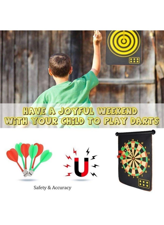Toyshine Magnetic Power with Double Faced Portable and Foldable Dart Game with 4 Colourful Non Pointed Darts for Kids, Multi Colour, 12-Inch SSTP
