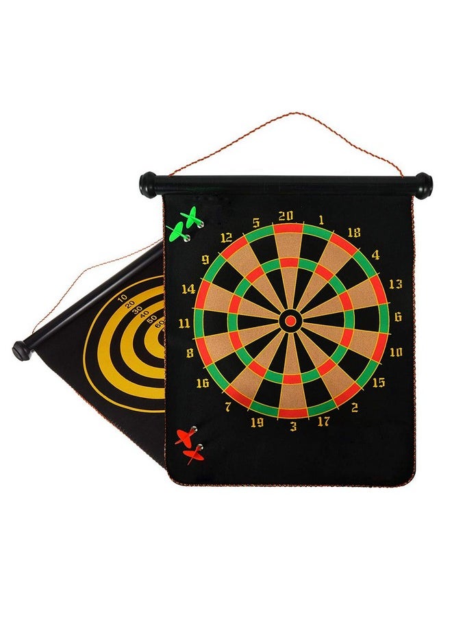 Toyshine Magnetic Power with Double Faced Portable and Foldable Dart Game with 4 Colourful Non Pointed Darts for Kids, Multi Colour, 12-Inch SSTP