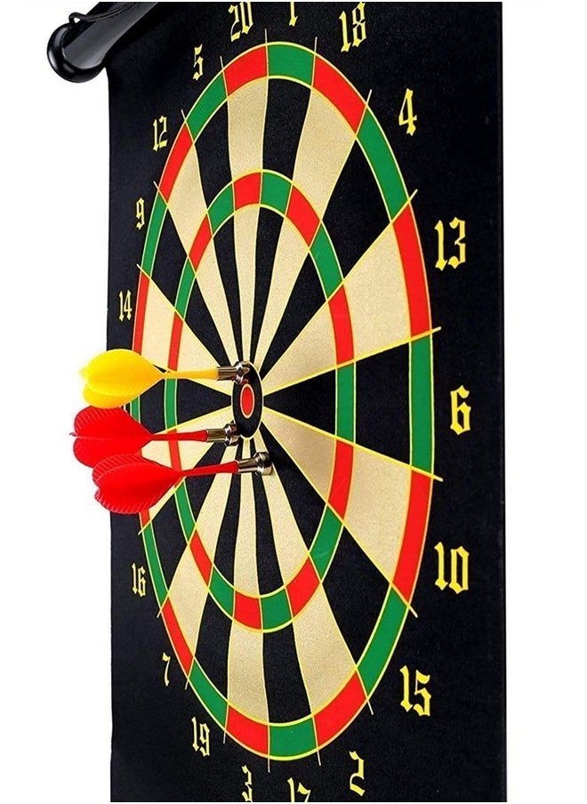 Toyshine Magnetic Power with Double Faced Portable and Foldable Dart Game with 4 Colourful Non Pointed Darts for Kids, Multi Colour, 12-Inch SSTP