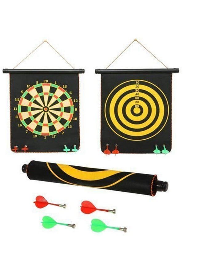Toyshine Magnetic Power with Double Faced Portable and Foldable Dart Game with 4 Colourful Non Pointed Darts for Kids, Multi Colour, 12-Inch SSTP