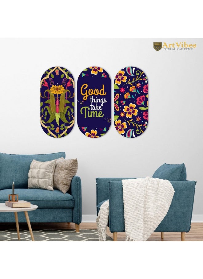 Artvibes Positive Quote Wooden Wall Hanging Decoration Items for Home | Gifts | Bedroom | Wooden Wall Hanger | Mdf Wall Decoration for Living Room | Artworks (WH_9026N), Set of 3