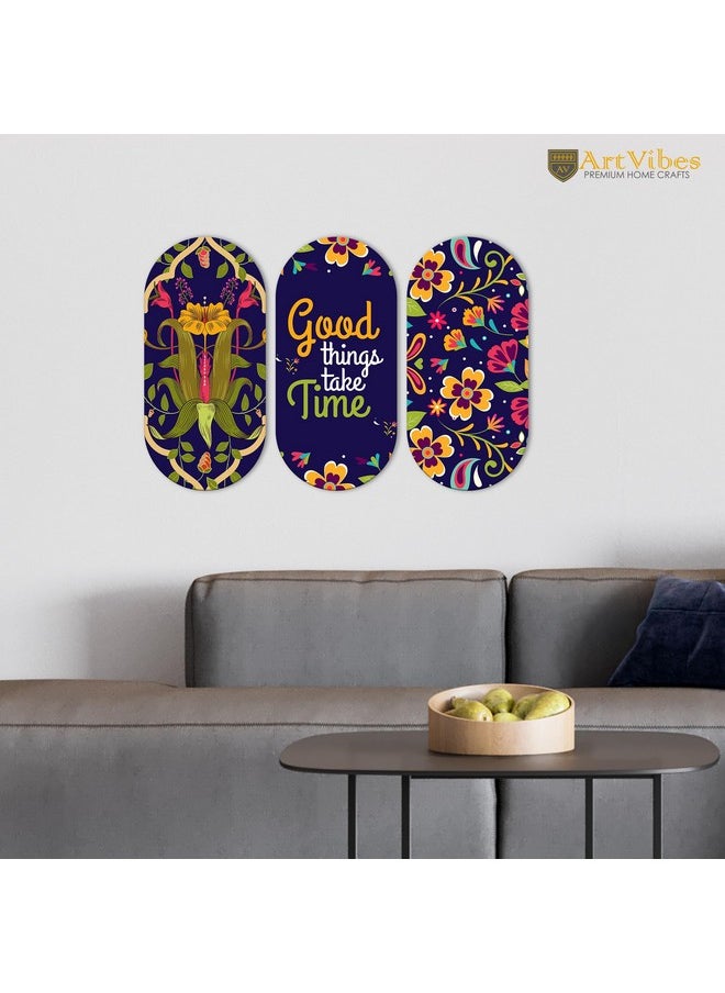 Artvibes Positive Quote Wooden Wall Hanging Decoration Items for Home | Gifts | Bedroom | Wooden Wall Hanger | Mdf Wall Decoration for Living Room | Artworks (WH_9026N), Set of 3