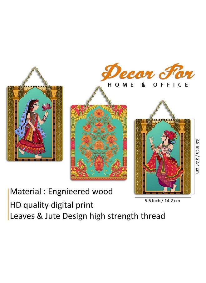 Artvibes Rajasthani Art Wooden Wall Hanging Decoration Item for Home | Bedroom | Mdf Designer Artwork Decorative for Living Room | Ideal Gift | Stylish Modern Decor Item for Hall (WH_9603N) (Set of 3)