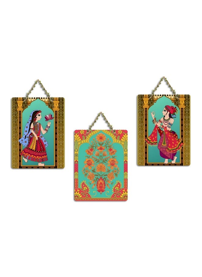 Artvibes Rajasthani Art Wooden Wall Hanging Decoration Item for Home | Bedroom | Mdf Designer Artwork Decorative for Living Room | Ideal Gift | Stylish Modern Decor Item for Hall (WH_9603N) (Set of 3)