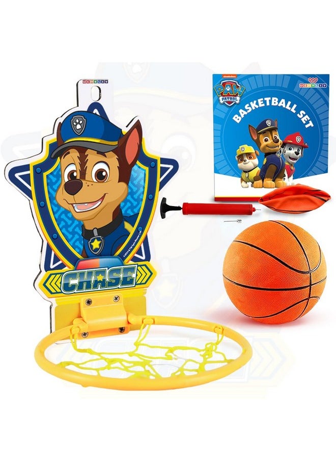 Wembley Paw Patrol Basket Ball for Kids Boys Girls Basketball Set with Deflated Ball, Hoop, Hanging Board & Pump Indoor Outdoor Games Birthday Gift for Children - Chase
