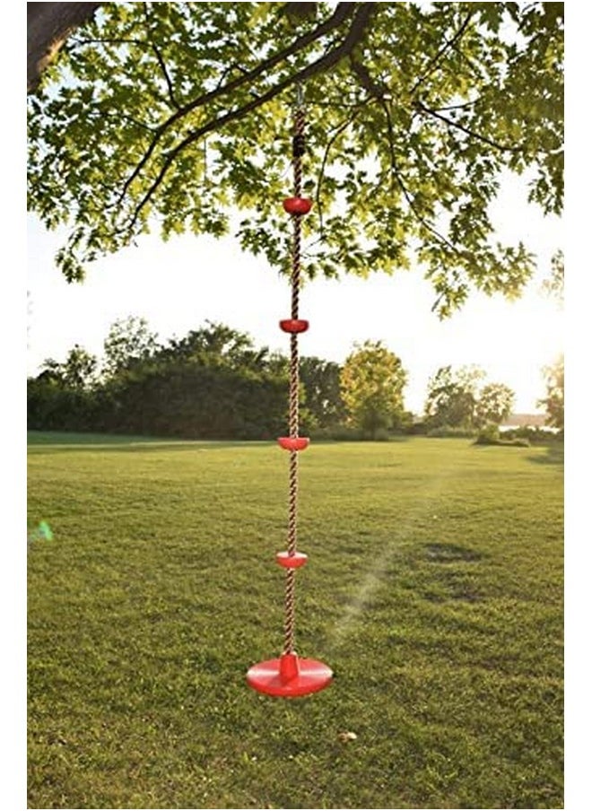 Toy Park Kids Disc Swing Climbing Rope Set with Platforms for Indoor & Outdoor, Playground Set, Backyard Fun with Carabiner - Red Color