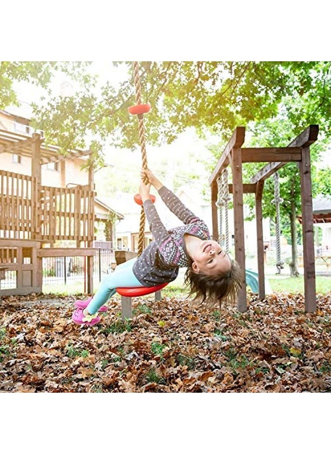 Toy Park Kids Disc Swing Climbing Rope Set with Platforms for Indoor & Outdoor, Playground Set, Backyard Fun with Carabiner - Red Color