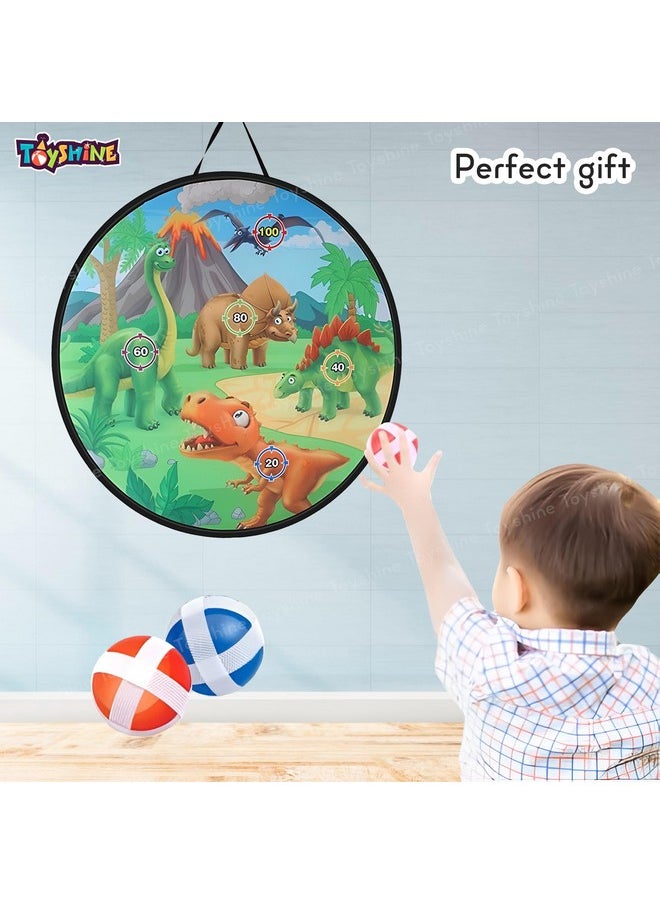 Toyshine 28 Inch Foldable Shooting Target Dinosaur Dartboard with 4 Balls, 4 Darts and 4 Flying Disc with Dino Launcher Toy | Indoor Outdoor Toy Boys Girls 3 4 5 6 7 8+ Years