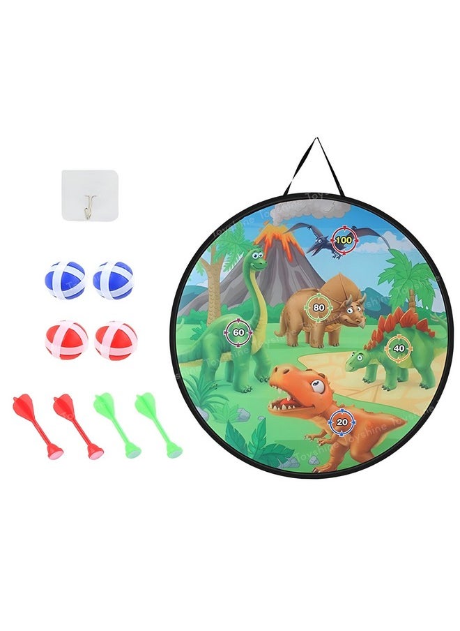Toyshine 28 Inch Foldable Shooting Target Dinosaur Dartboard with 4 Balls, 4 Darts and 4 Flying Disc with Dino Launcher Toy | Indoor Outdoor Toy Boys Girls 3 4 5 6 7 8+ Years