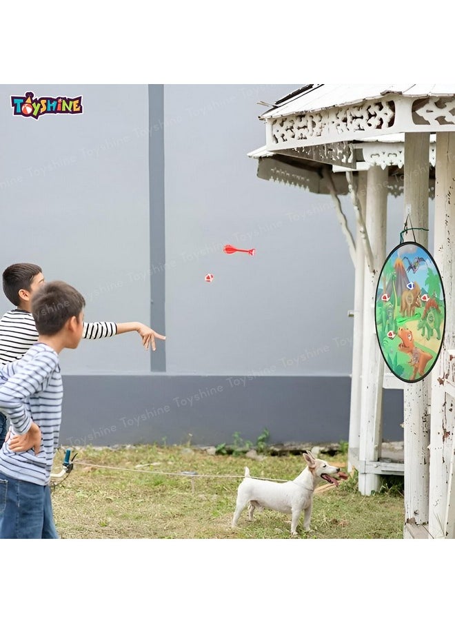 Toyshine 28 Inch Foldable Shooting Target Dinosaur Dartboard with 4 Balls, 4 Darts and 4 Flying Disc with Dino Launcher Toy | Indoor Outdoor Toy Boys Girls 3 4 5 6 7 8+ Years