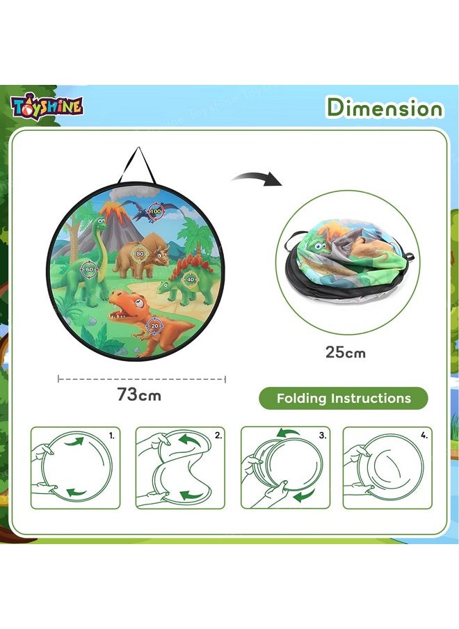Toyshine 28 Inch Foldable Shooting Target Dinosaur Dartboard with 4 Balls, 4 Darts and 4 Flying Disc with Dino Launcher Toy | Indoor Outdoor Toy Boys Girls 3 4 5 6 7 8+ Years
